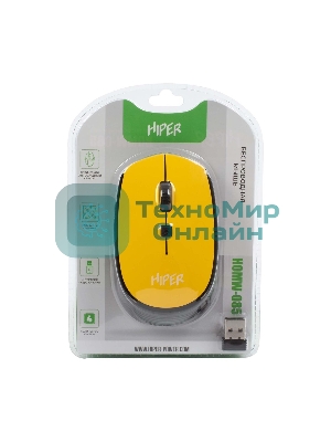 Мышь беспроводная HIPER HOMW-085 желтый, 1600 dpi, радиоканал, USB, кнопки - 4