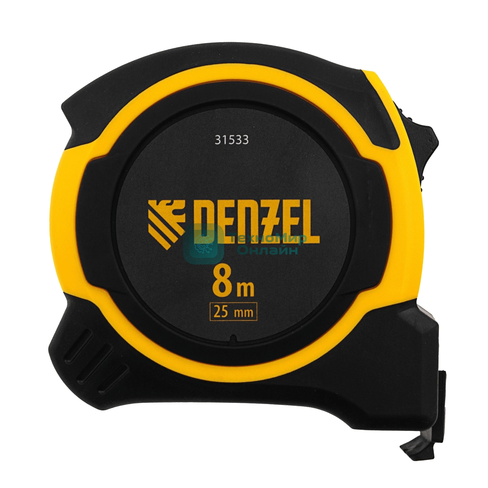 Рулетка Denzel 8м х 25мм, двухкомп. корпус, магнитный обрезиненный зацеп