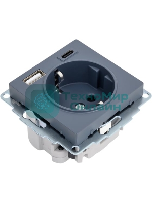 Розетка SE AtlasDesign 16А с USB A+C (5В/2,4А/3 А, 2х5В/1,5А), мех, грифель