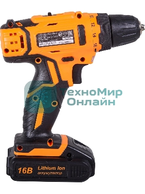Дрель-шуруповерт аккумуляторная Вихрь ДА-16Л-2КА 72/14/49, Аккумуляторная, 16В, 2 АКБ, Кейс