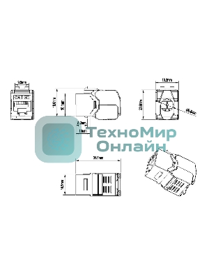 Модуль универсальный Hyperline KJ8, keystone, 1хRJ45, 180°, кат. 5е, неэкр., белый