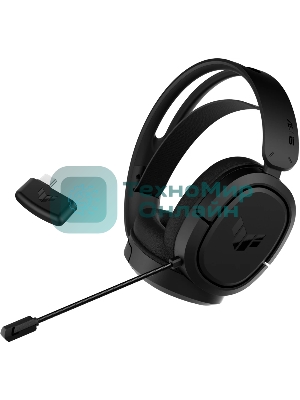 Гарнитура ASUS TUF Gaming H1 Wireless чёрный, беспроводная + проводная, USB/USB-C, до 15 ч, виртуальный 7.1, шумоподавление микрофона
