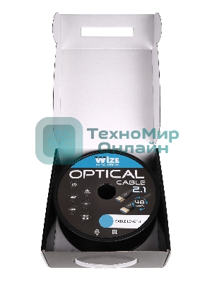 Кабель HDMI Wize AOC-8K-HM-HM-15M оптический, 15 м, 8K/60HZ 4:4:4, v.2.1, ARC, 19M/19M, HDCP 2.2, Ethernet, черный, коробка
