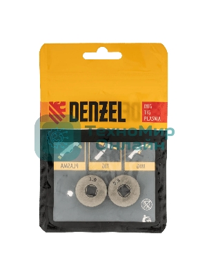 Подающий ролик Denzel V профиль под стальную проволоку 0,8-1 мм, посадка квадрат, 2 шт