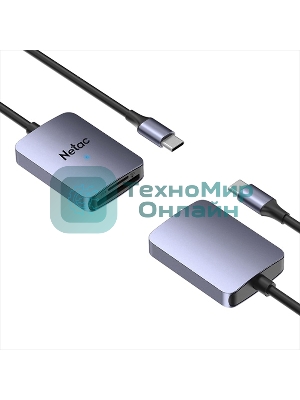 Кард-ридер Netac Flash WK12/серый/SD/SDHC/SDXC/microSD/microSDHC/microSDXC/USB 3.0 Type-C/пластик