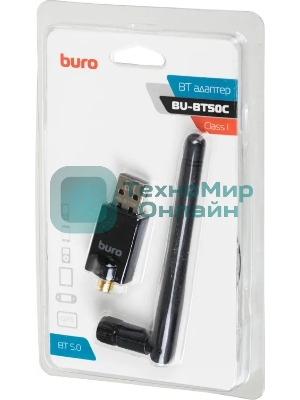 Адаптер USB Buro Bluetooth 5.0+EDR class 1 100м черный