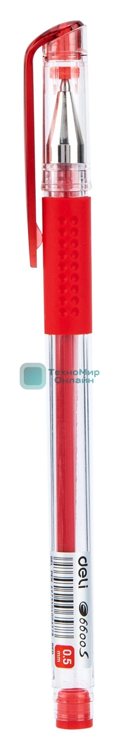 Ручка гелевая Deli Daily E6600SRed прозрачный, d=0.5мм, красные чернила, резиновая манжета
