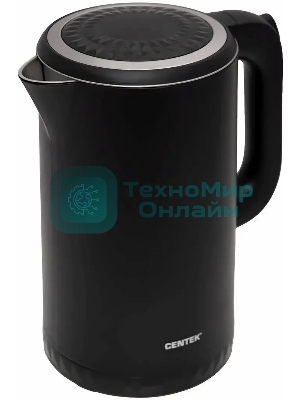 Чайник электрический Centek CT-0020 черный металл 1.7 л, 2200 Вт, бесшовная колба, двойные стенки