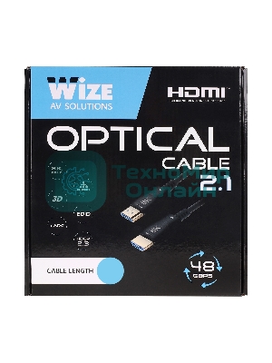 Кабель HDMI Wize AOC-8K-HM-HM-15M оптический, 15 м, 8K/60HZ 4:4:4, v.2.1, ARC, 19M/19M, HDCP 2.2, Ethernet, черный, коробка
