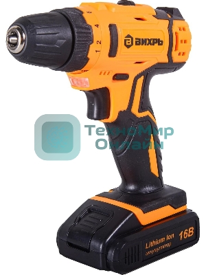 Дрель-шуруповерт аккумуляторная Вихрь ДА-16Л-2КА 72/14/49, Аккумуляторная, 16В, 2 АКБ, Кейс