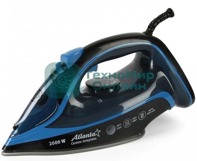Утюг Atlanta ATH-5581 черный/синий, 2600 Вт, 32 г/мин, 89 г/мин, 380 мл