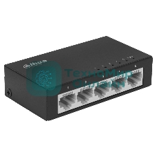 Коммутатор 5-в-1 Dahua DH-PFS3005-5ET/5 портовдо 100 Мбит.с/коммутация до 1 Gbит.с/неуправляемый/Plug & Play/черный (DH-PFS3005-5ET)