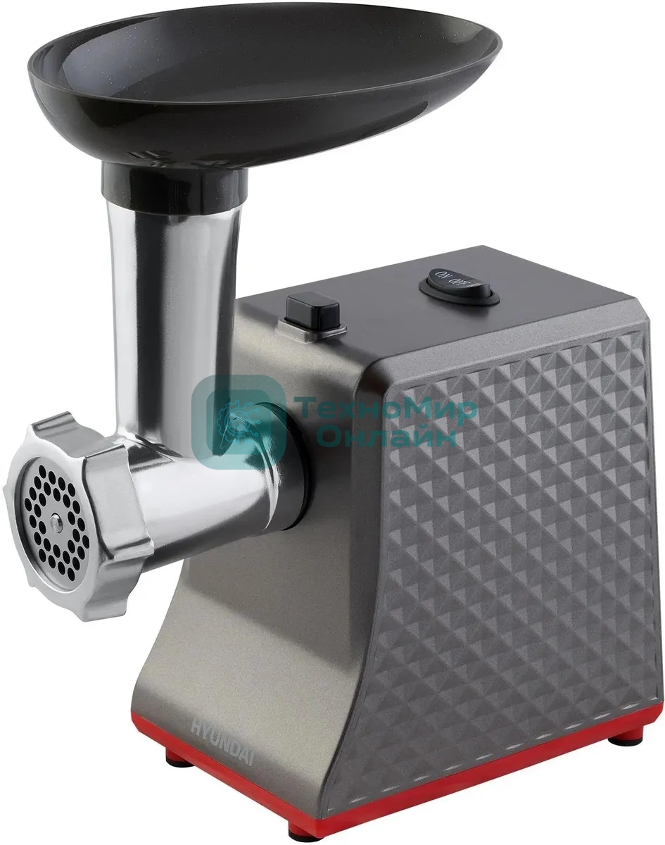 Мясорубка электрическая Hyundai HY-MG2114 графит/серебристый, 1800 Вт, 2.2 кг/мин, реверс, защита от перегрузки, насадки - 4