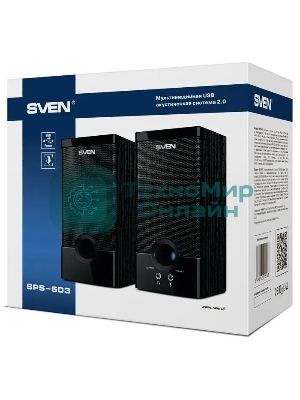 Колонки SVEN SPS-603 черный USB-порт ПК, ноутбука или адаптер 5V DC