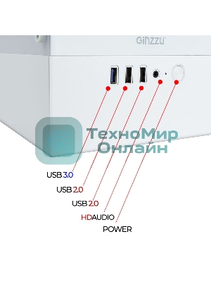 Корпус Ginzzu CL480 mATX передняя панель Стекло Белый