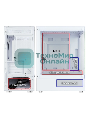 Корпус Ginzzu CL480 mATX передняя панель Стекло Белый