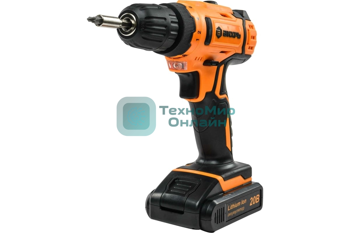 Дрель-шуруповерт аккумуляторная Вихрь ДА-20Л-2К 72/14/21, Аккумуляторная, 20В, 2 АКБ, Кейс