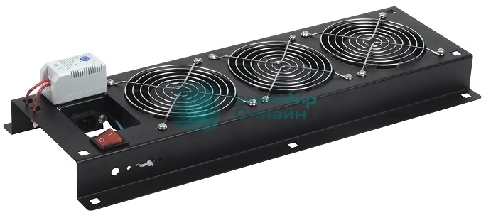 Вентиляторная панель с выключателем и термостатом 3 модуля черная Вентиляторная панель с выключателем и термостатом 3 модуля черная