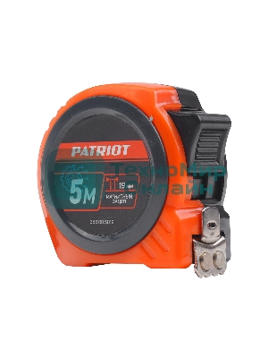 Рулетка PATRIOT MTP-5-19, магнит, 2сторон.зацеп, антиблик.нейлон.покрытие, крупн.шрифт, двусторон.белая лента, 5м*19 мм