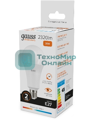 Лампа светодиодная Gauss Elementary A67 30Вт цок.: E27 груша 220B св. свеч. бел. теп. А67 (упак.: 10 шт)