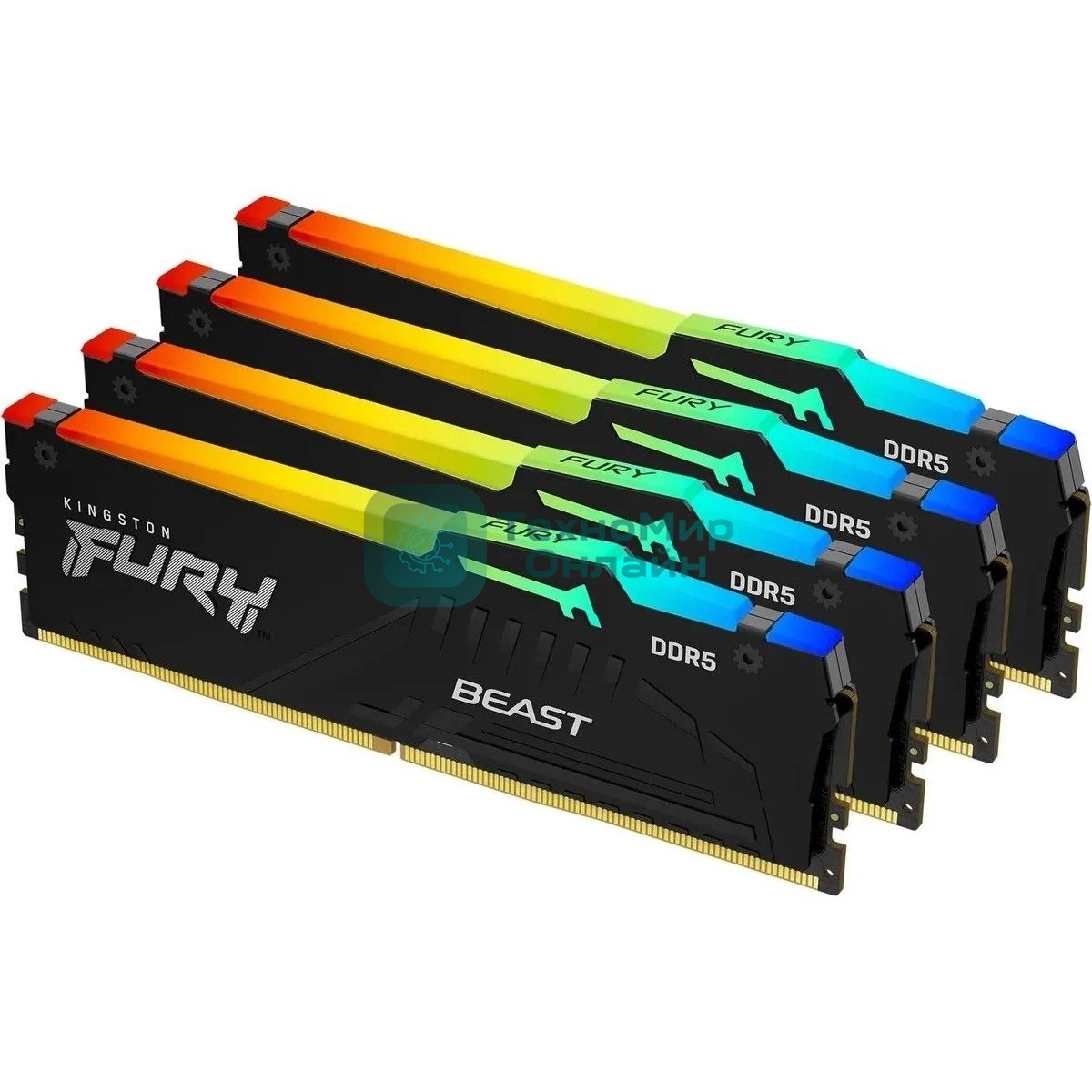 Оперативная память Kingston Fury Beast, DDR5, 64Gb (4x16GB), 5200MHz, CL40, DIMM, с радиаторами, RGB, черный