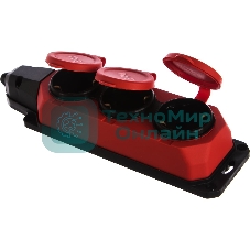 Колодка каучуковая ЭРА 3-м с заземл. 16А IP44 красн.