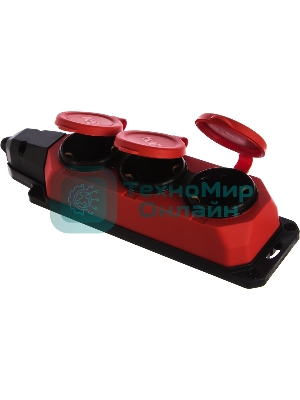 Колодка каучуковая ЭРА 3-м с заземл. 16А IP44 красн.