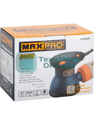 Шлифмашина эксцентриковая MAX-PRO 300 Вт, 5000-12000 об/мин, 125 мм, 1,2 кг, липучка, пылезащищенный выключатель, коробка