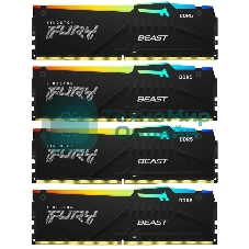 Оперативная память Kingston Fury Beast, DDR5, 64Gb (4x16GB), 5200MHz, CL40, DIMM, с радиаторами, RGB, черный