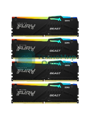 Оперативная память Kingston Fury Beast, DDR5, 64Gb (4x16GB), 5200MHz, CL40, DIMM, с радиаторами, RGB, черный