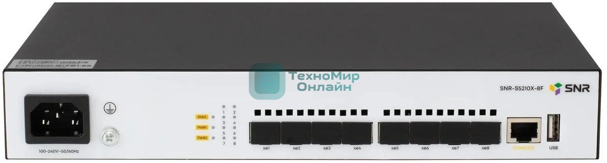 Коммутатор управляемый SNR 2+, 8 x 1/10GE SFP+. Питание: 220V AC