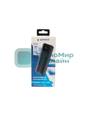 Портативный аккумулятор Gembird GPB-10Q, 10000мА·ч, QC/PD, дисплей, черный