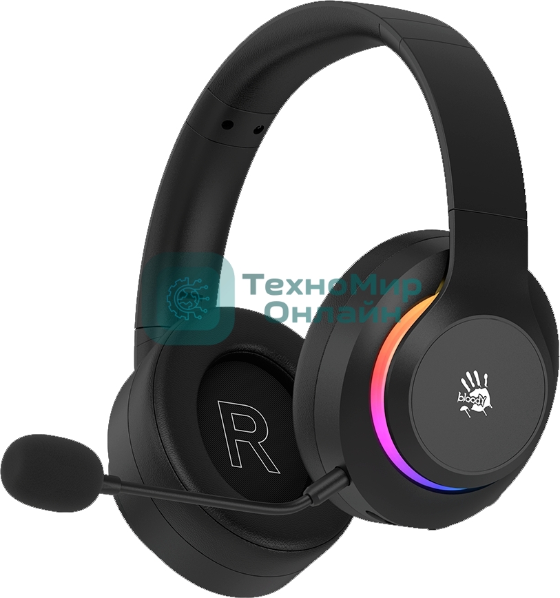 Гарнитура Bloody GR520 чёрный, беспроводная + проводная, радиоканал, до 40 ч, подсветка
