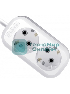 Удлинитель с заземлением Defender R320 16 А, 2 роз х5м, белый
