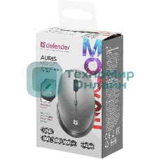 Мышь беспроводная Defender Auris MB-027 серый, 1600 dpi, радиоканал, USB, кнопки - 4