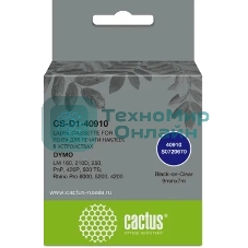Картридж ленточный Cactus CS-D1-40910 9мм, черный шрифт, прозрачный фон, 7м для DYMO LM 160, 210D, 280, PnP, 420P, 500 TS; Rhino Pro 6000, 5200, 4200