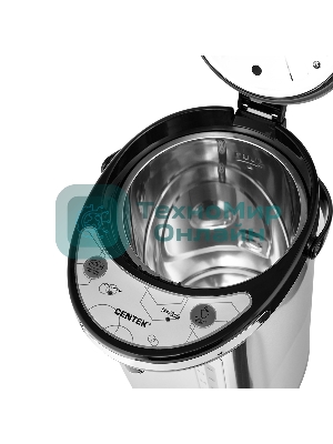 Термопот Centek CT-1084 сталь, 6.0 л, 750 Вт, 2 способа подачи воды, двойная защита от перегрева
