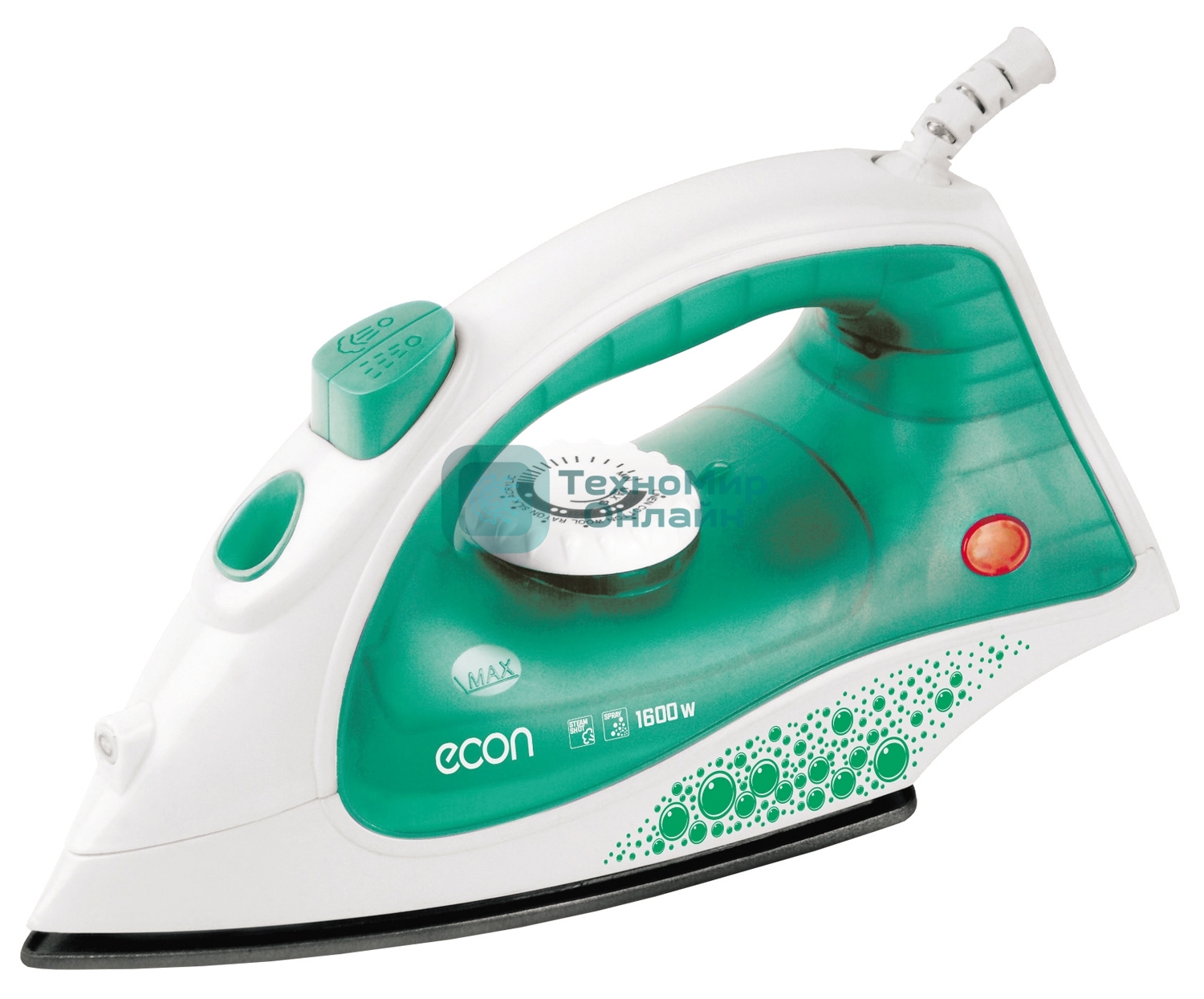 Утюг Econ ECO-BI1601 зеленый/белый, 1600 Вт, 14 г/мин, 80 г/мин, 150 мл