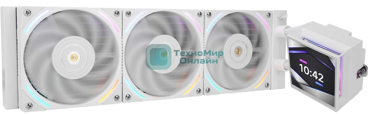 Водяное охлаждение для процессора Thermalright Hyper Vision 360 (360mm, LED, White, ARGB/Fans: 3x120mm, 69CFM, 27dBA, 2150RPM/Pump height 68mm, 6400RPM, Rad thickness 27mm/S: 1700, 1200, 1851, 115X, 2011, 2066, AM5, AM4)
