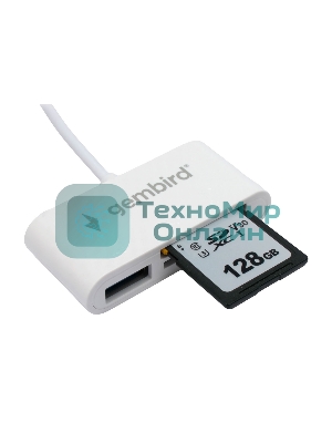 Кард-ридер Gembird FD2-MSD-2/белый/SD/SDHC/SDXC/TF/MicroSD/USB 2.0/USB Type-C (2.0)/пластик