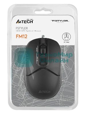 Мышь проводная A4Tech Fstyler FM12 черный, 1200 dpi, USB, кнопки - 3