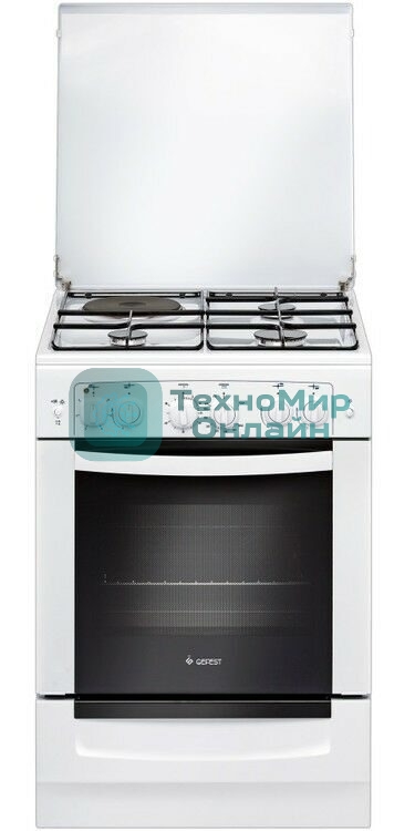 Плита комбинированная Gefest ПГЭ 6110-02 0300 белый, конфорок 3 газовых и 1 электрическая, духовка 52 л, 60 см x 85 см x 60 см