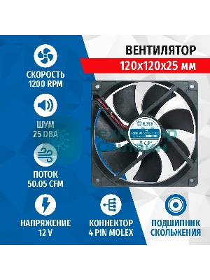 Вентилятор для корпуса 5bites FB12025S-12L4MX черный, 120 x 120 мм, 1200 об/мин, 25 дБ, 4 pin