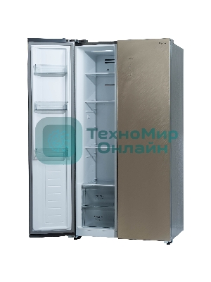 Холодильник Бирюса SBS 541 TGG текстурированное бежевое стекло двухкамерный 343/198 л морозилка слева, NoFrost, Side-by-side