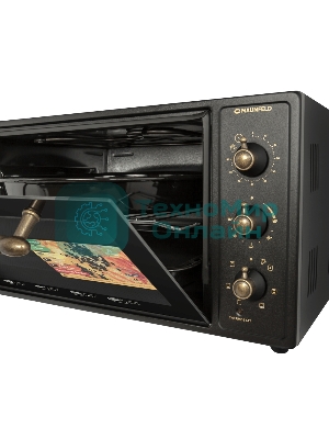 Мини-печь Maunfeld Мини-печь Maunfeld/ширина 60 см, механическое управление, 45 л,конвекция, черный+стекло,фурнитура бронза