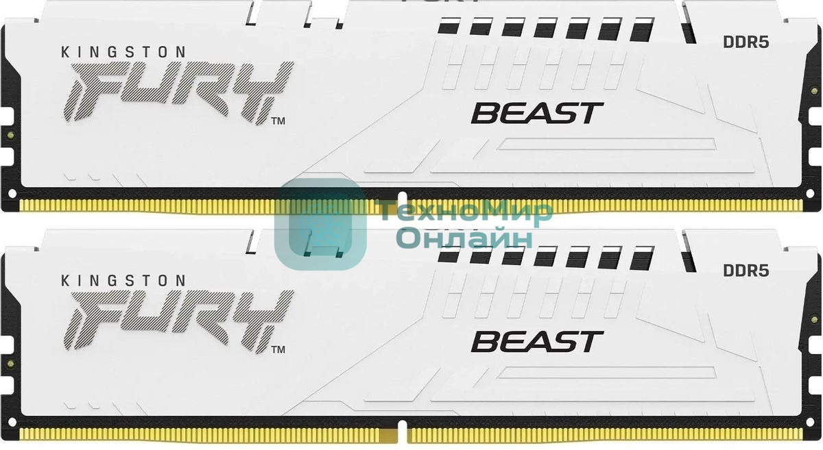 Оперативная память Kingston Fury Beast, DDR5, 32Gb (2x16Gb), 5600MHz, CL40, DIMM, с радиатором, белый