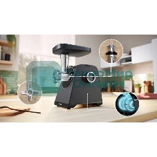 Мясорубка электрическая Bosch MFWS640B черный, 2100 Вт, 3.5 кг/мин, реверс, насадки - 9