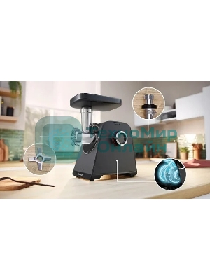 Мясорубка электрическая Bosch MFWS640B черный, 2100 Вт, 3.5 кг/мин, реверс, насадки - 9