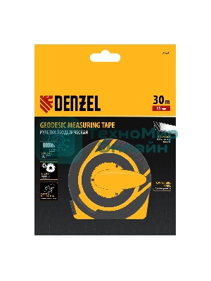 Рулетка геодезическая Denzel 30 м х 15 мм, закрытый корпус, фиберглассовая лента