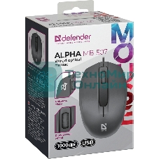 Мышь проводная Defender Alpha MB-507 черный, 1000 dpi, USB, кнопки - 3